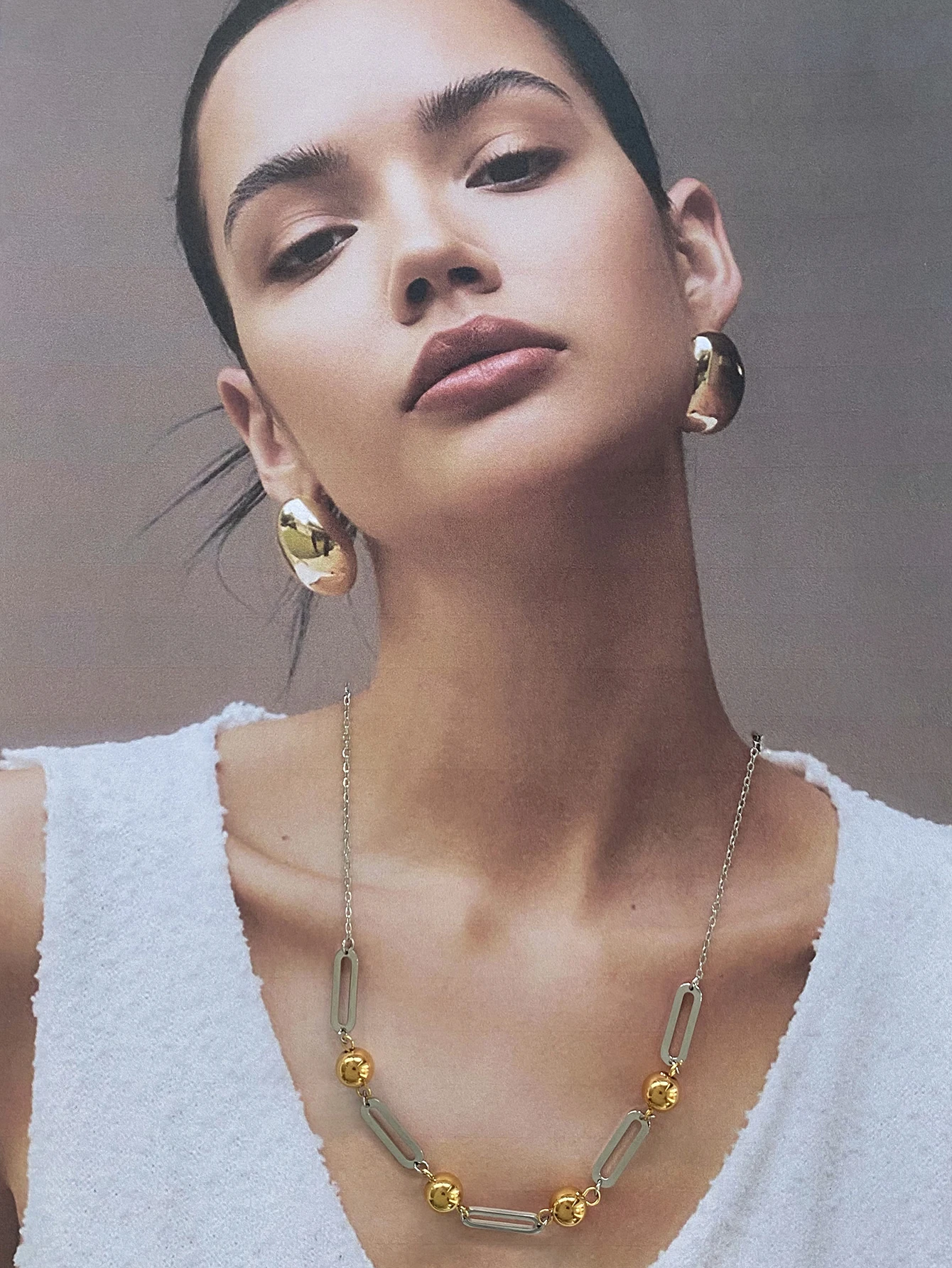 J&D 18k Gold Stainless Steel Two-Tone Ball Chain O-Link Necklace Minimalist Chic Layering Chain 41.5+5cm