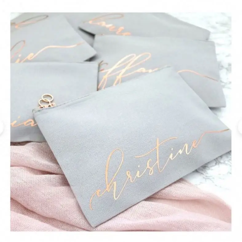 Custom Cosmetic Bag Best Friend Gift Bridesmaid Gift Canvas Makeup Brush Beauty Bag with custom zippo