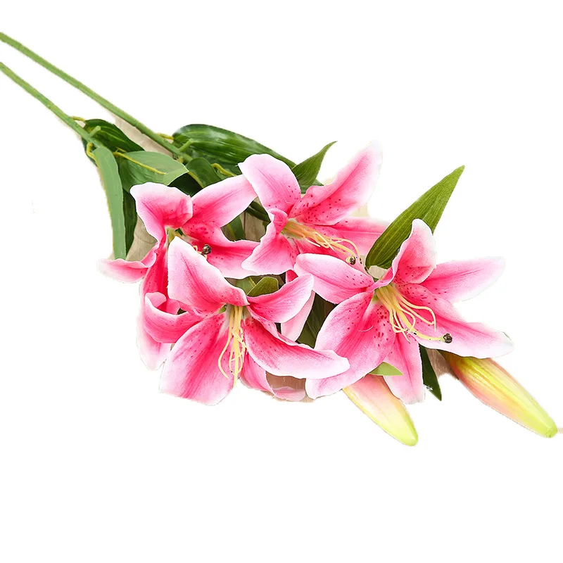 Lily Faux Flower Silk Lily Faux Plastic Pu 3 Heads Real Touch Floral Bouquet Party Table Centerpiece Silk Faux Lily