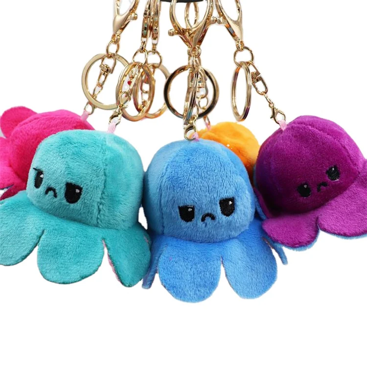 2021 Hot Sale Double Side Flip Octopus Plush Stuffed Animals Soft Toys Reversible Octopus Keychain