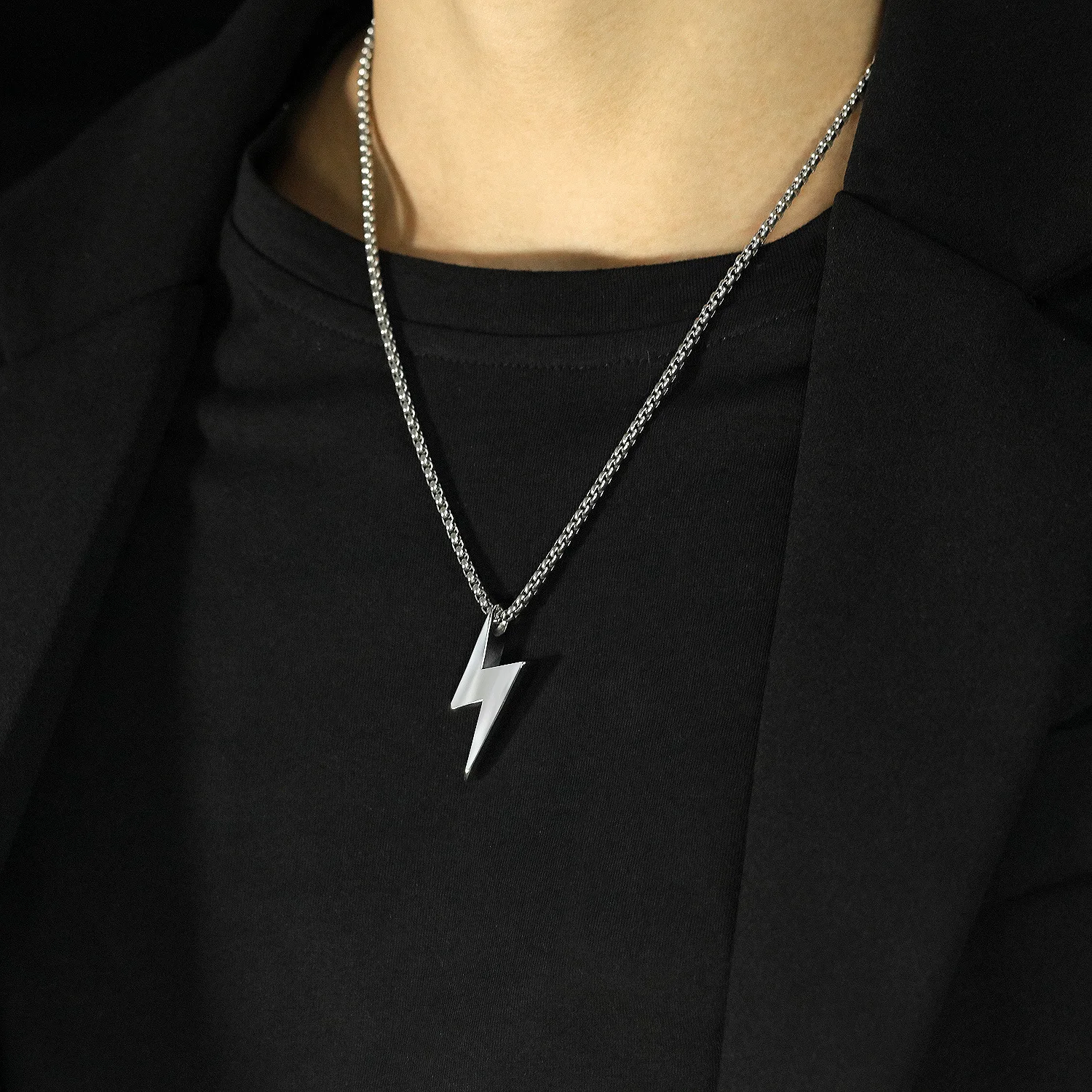 NUORO Vintage Stainless Steel Lightning Pendant Necklace For Men Women Gift Lightning Bolt Pendant Necklace