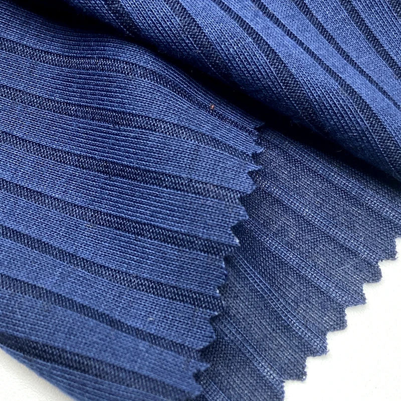Factory wholesale polyester elastane custom solid color 190gsm knitted  8*2 wide ribbed fabric for lady dress