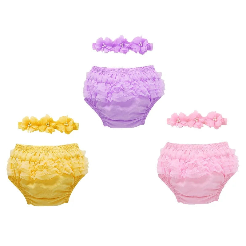 
Infant Kids Harem Pants Tulle Ruffles Shorts Newborn Baby Girls Short Trousers Diaper Covers Bloomers with Flower Headband 0-24M 