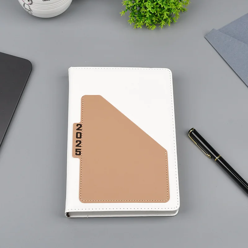 2025 Custom Printed Paper Classic Design Business agenda Top Pu Leather Diary Hardcover Journal Planner Notebook with pocket