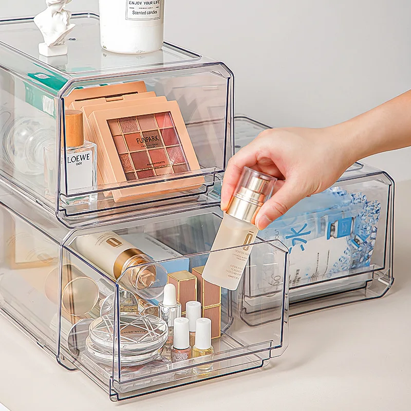 Dustproof Stationery Clear Plastic Drawer Office Supplies Sundries Storage Cosmetic Organizer Display Drawer