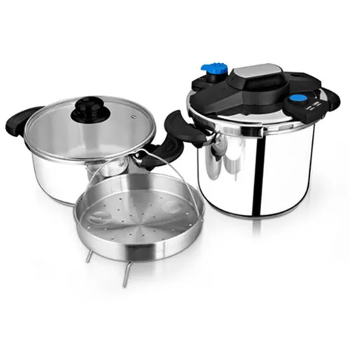 Luxury home use 100kpa stainless steel 4+6L set compound bottom clamp lock pressure cooker made in China