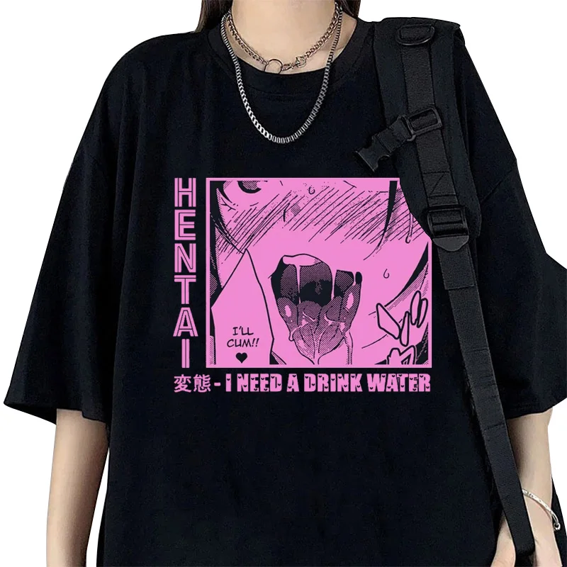 Casual Japanese Harajuku Top Hentai Girl Anime Cartoon Personality Fun Loose  Women Short Sleeve T-shirt For Summer