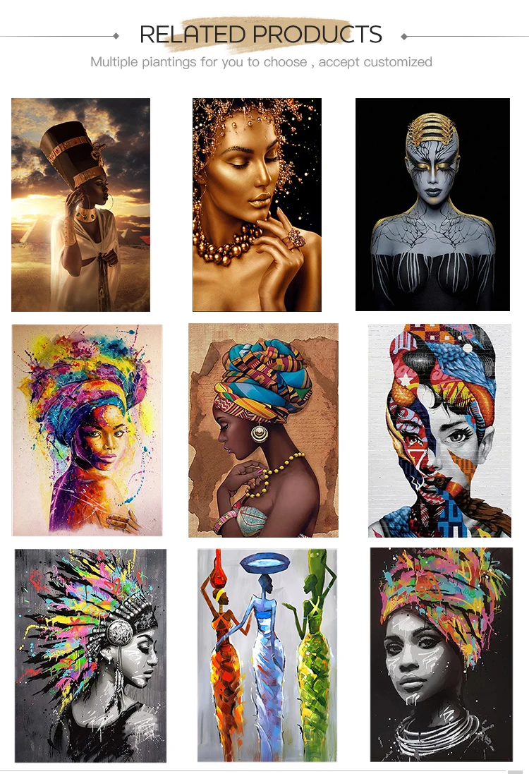 Hot Sale Bedroom Home Decor Handmade Canvas Artwork Contemporary Art African Woman Painting