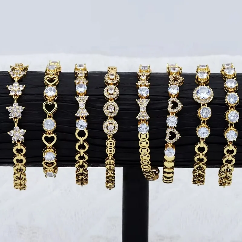 JXX cheap price brass fashion wholesale zirconia gold plated bracelet jewelry for women new model