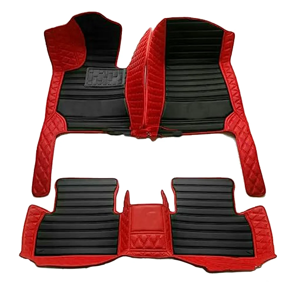 Custom Car Floor Mats Fit 96% Car Model Luxury Leather Waterproof Anti-Skid Full Coverage Liner Front Rear Mat/Set(Black Red 2)