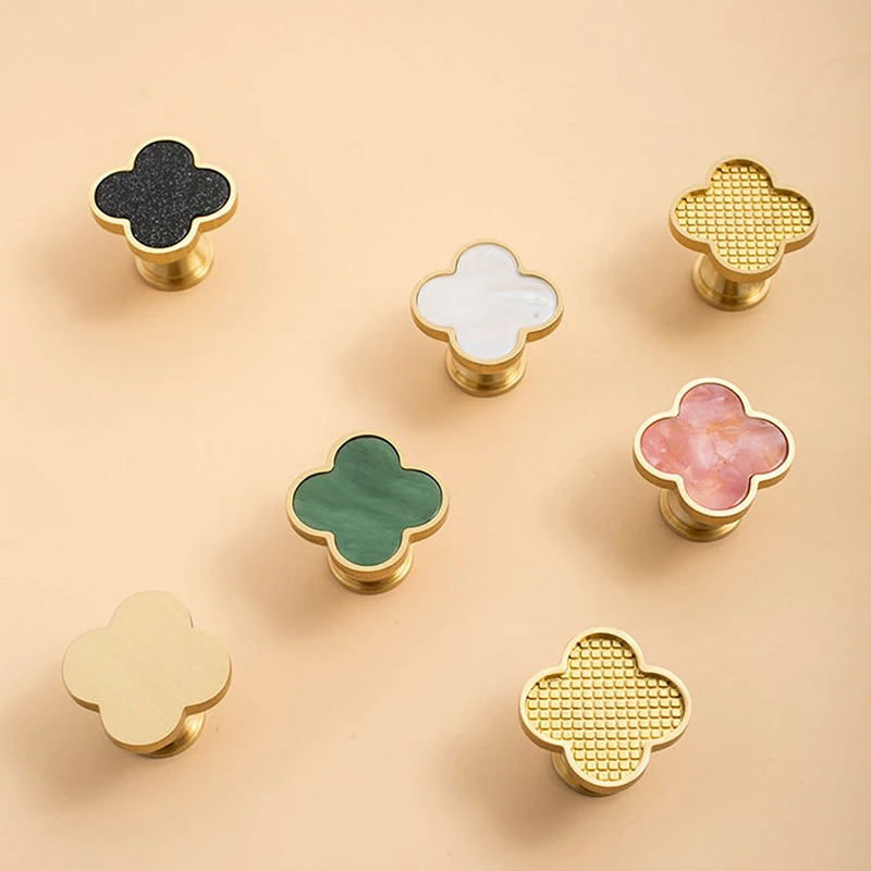 Креативная четырехлистная дверная ручка в виде клевера для ящика акриловая + латунная фурнитура аксессуары ручки с одним отверстием