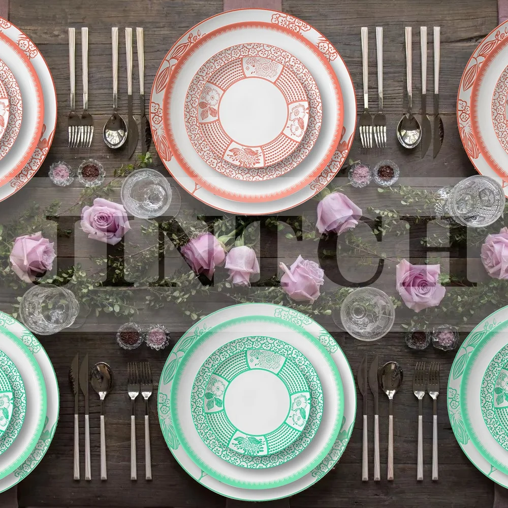 Wholesale 4pcs Fine Bone China Dubai Gold Dinnerware Plates Ceramic Wedding Dinner Dishes Set