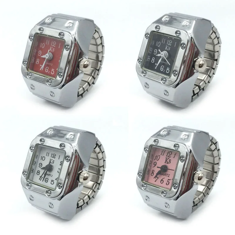 Vintage Steampunk Finger Ring Watch Dial Quartz Analog Elastic Watchband Sliver Mini Ring Watch Ring Watch