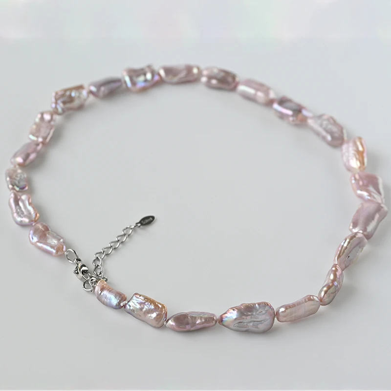 zhuji wholesale big biwa pearl natural necklace,good luster,very clean surface,adjustable length