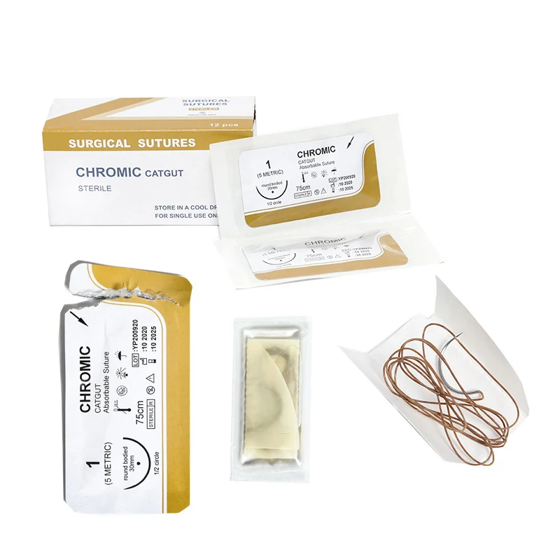 medical sterilized surgical suture chromic catgut surgical gut curved suture with needles