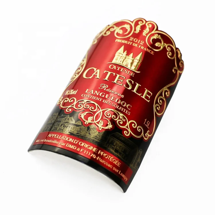 Embossed Metal Waterproof Wine Labels Custom Size Paper Stickers for Beer and Beverage Bottles metallized paper for beer label
