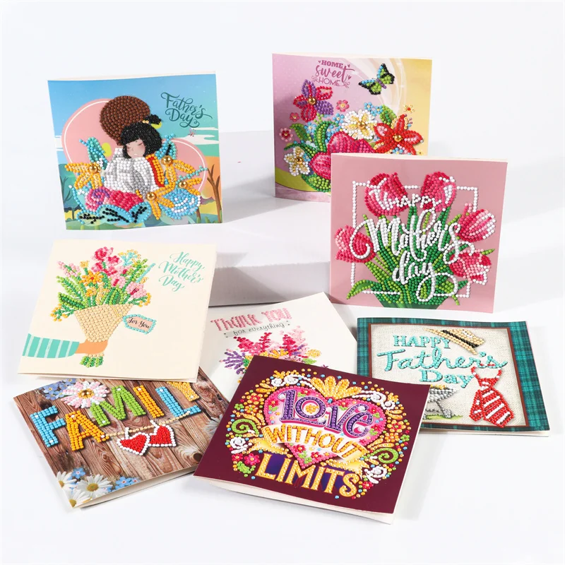 best selling 8pcs/set birthday greeting card diy diamond on paper diamond painting greeting card for birthday and daily