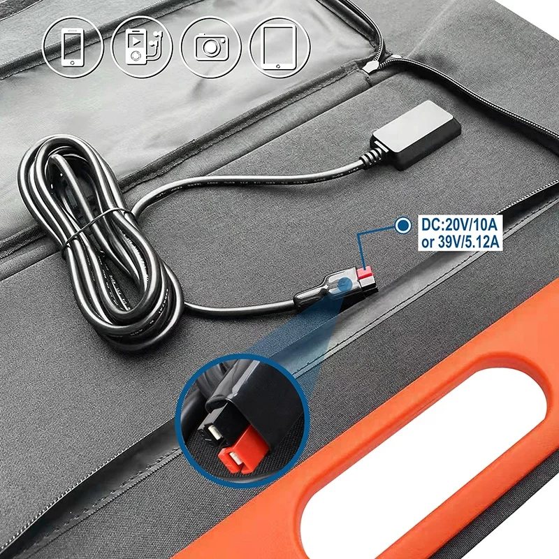 Portable 200W Monocrystalline Solar Generator Kit Waterproof Foldable Solar Charger for Laptops Cell Phones Tablets for Camping