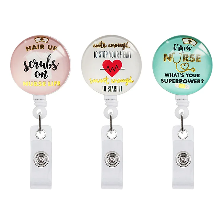 hot sell crystal epoxy retractable badge reels custom badge scroll nurse student office badge reel ID holder With Alligator Clip