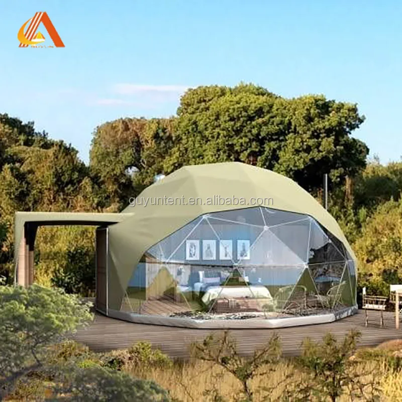 2024 New Design 6M 7M 8M Aluminum Frame Geodesic Glass Dome House Tent For Glamping Resort