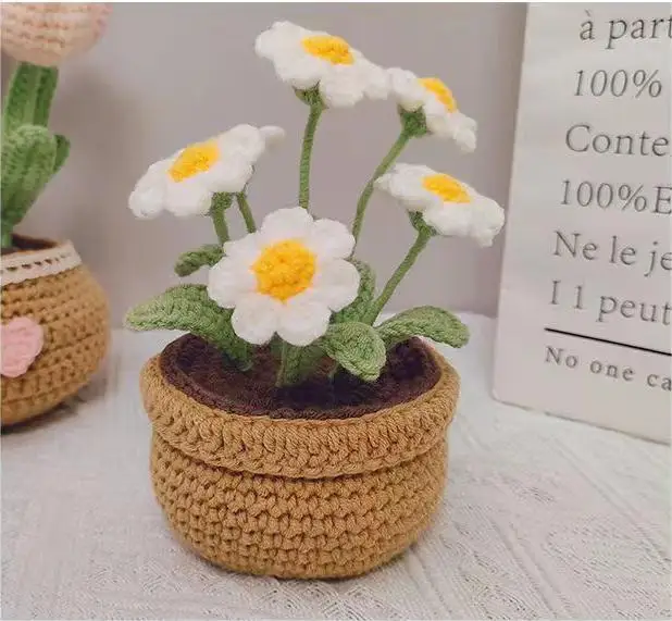 Wholesale Handmade Woven flower Tabletop Decoration for Home Decor various styles Potted Woolen Flowers