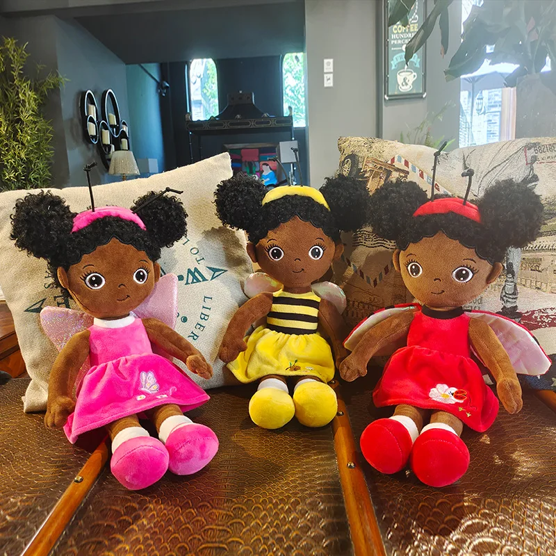 Hot Selling African American black rag doll for children Fairy stuffed toy plush doll for girl