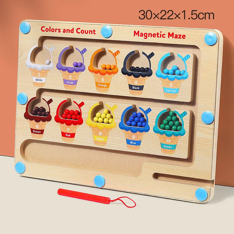 Learning Counting Wood Puzzle Board Baby Magnetic Color And Number Maze Montessori Fine Motor Skills Toys