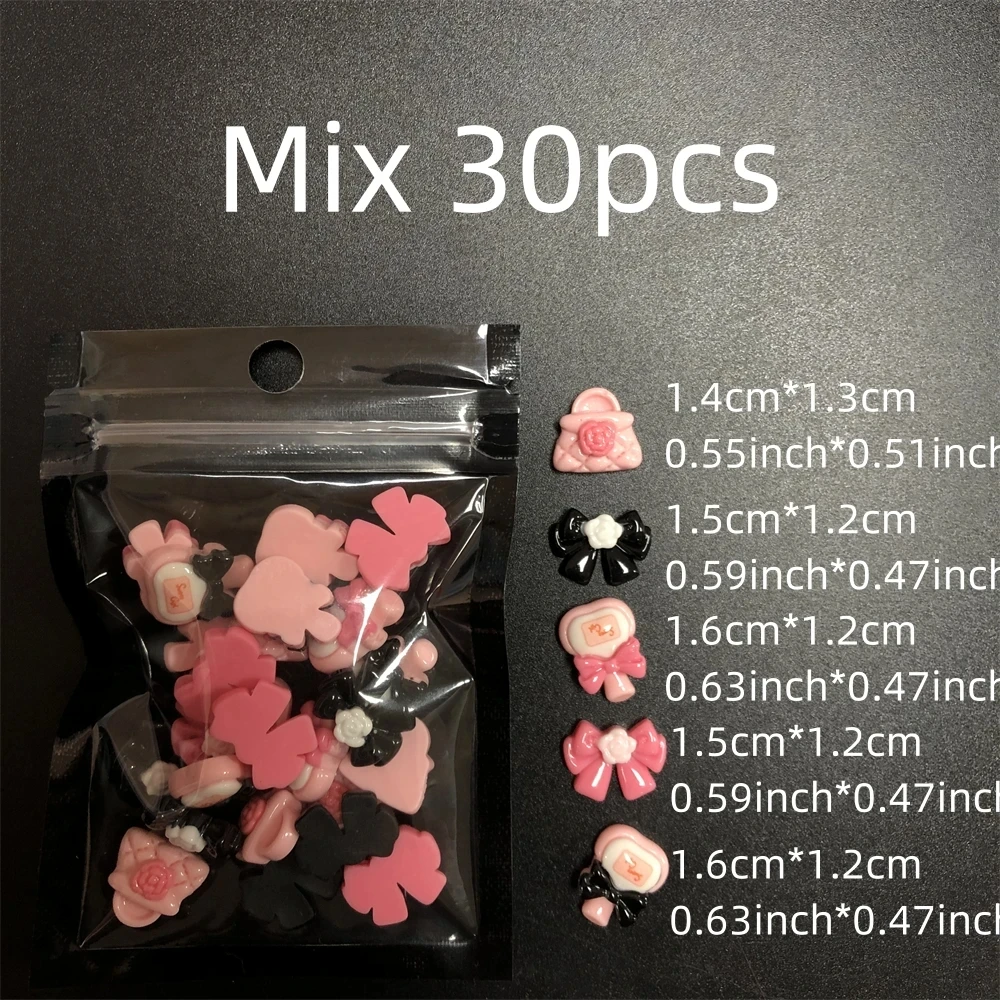 New 30Pcs/Bag Small Size Mixed Cute Bear Frog Strawberry Accessories Nail Art Decorations Charm Diy Phone Case Pencil Box Parts