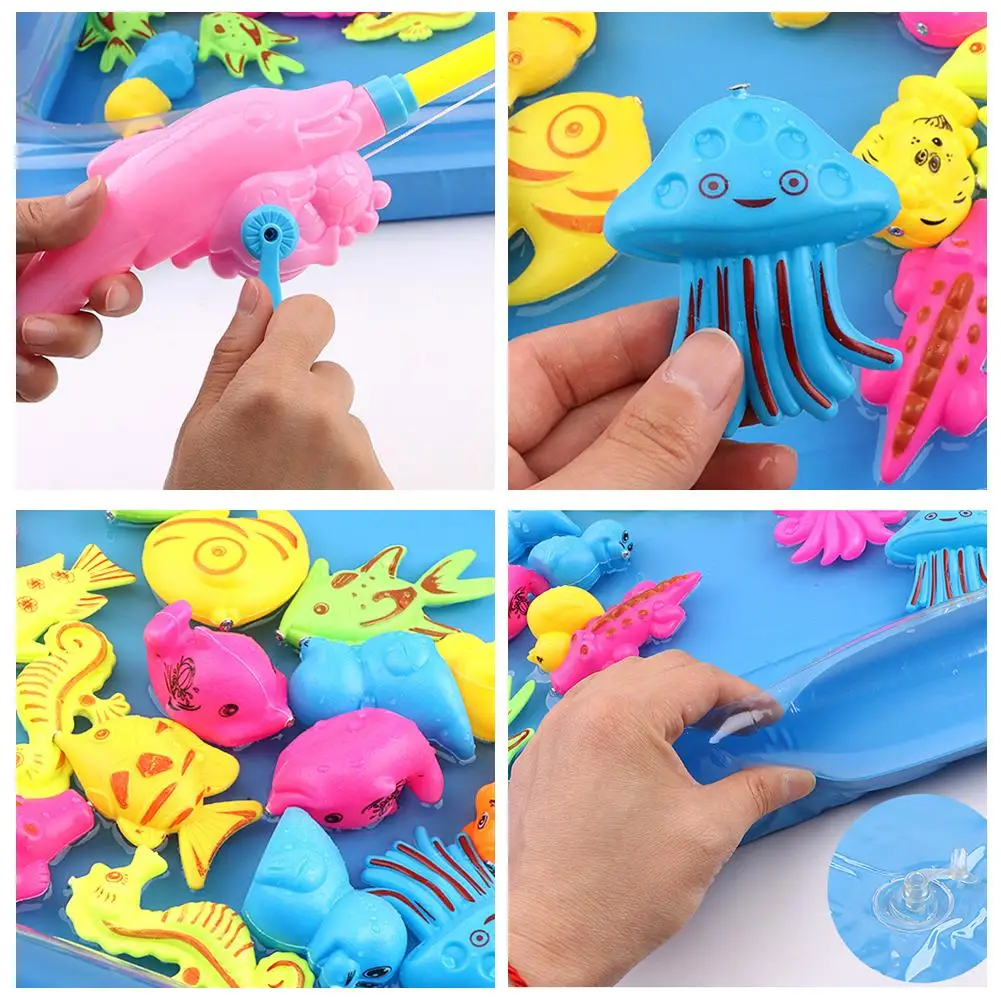 
14PCS/Set Floating Fishing Game Kids Bath Toys Fishing Magnetic Toys Inflatable Swimming Pool Bathtub Toy Set 