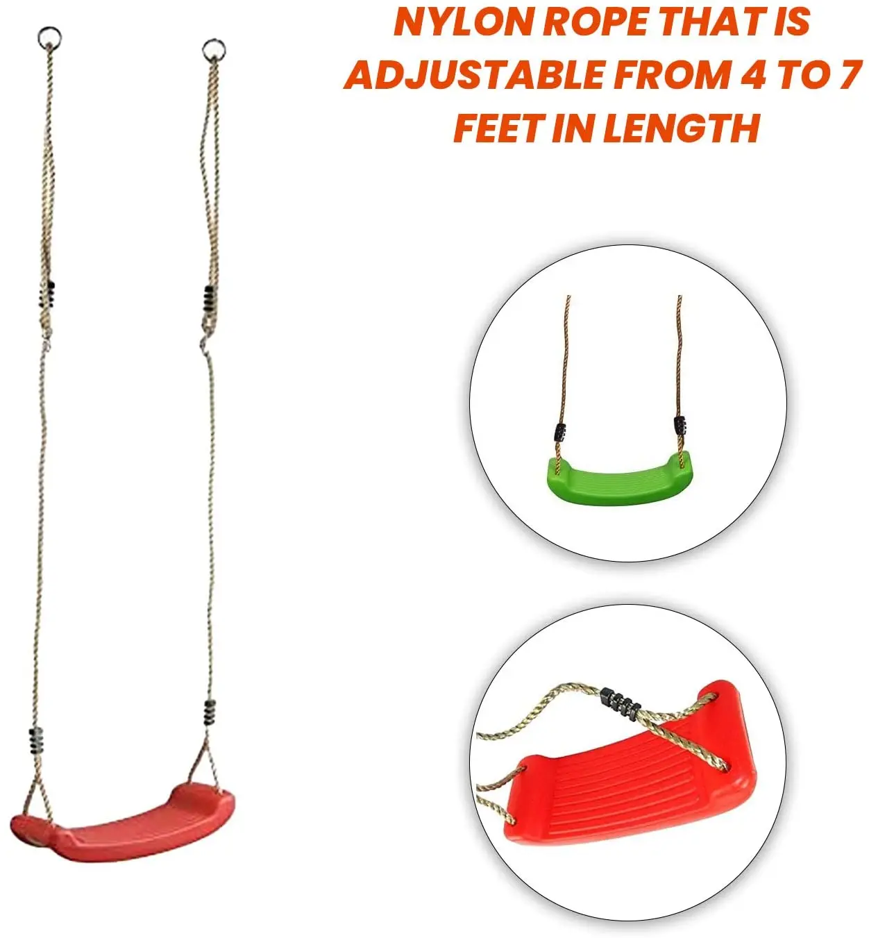 Durable lightweight plastic swing set - non-slip tree swing seat for children and adults swing set