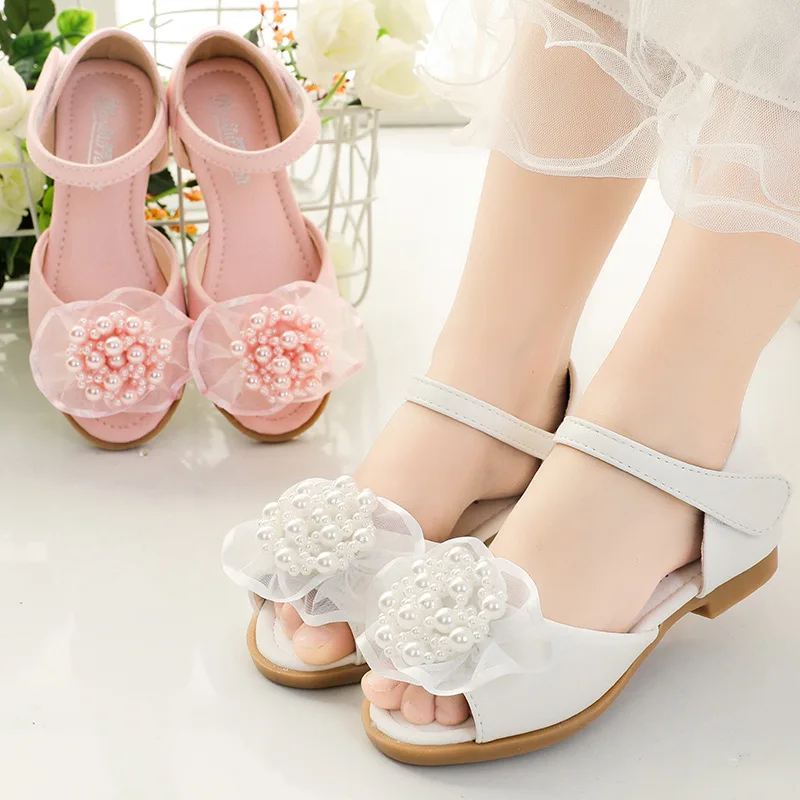 
B10945A Latest kids shoes sandals fashion pearl fancy child girls rhinestone sandals with beading 