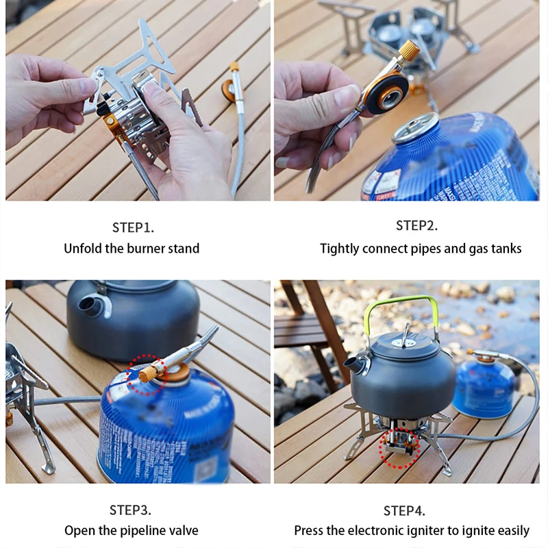 Kingpool Outdoor 3 Burner Gas Stove Hiking Picnic Equipment Portable Backpacking Stainless Steel Camping Gas Stoves