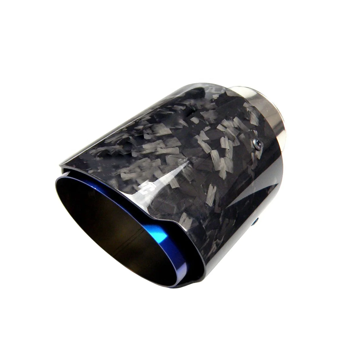Car Universal Straight edge Forged Carbon Fiber Exhaust Muffler Tip Tail Pipe For BMW BENZ AUDI with burnt blue inner pipe