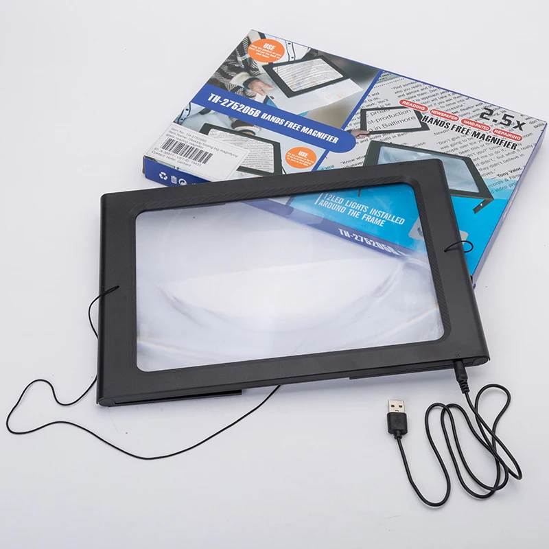 TH-F275205B Hands-Free большой прямоугольный полностраничных Лупа со светодиодной подсветкой с складной 3X для рабочего