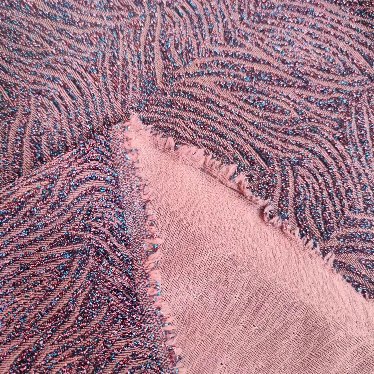 Factory Wholesale Custom Stretch Knitted Plain Dyed Women Garment Abaya Metallic Lurex Jacquard Fabric for Clothing