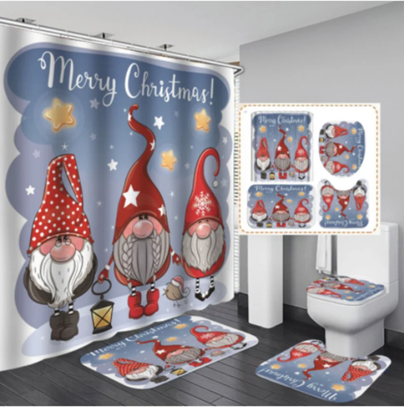 2022 Hot Christmas Waterproof Custom Limited Bathroom Shower Curtain Set With Mats