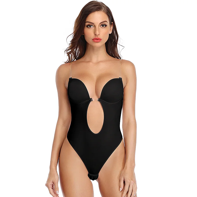 Open Back Bra Bodysuit V Neck Bra Bodysuit Backless U Plunge Thong Body Shaper Party Dress Invisible Bras Shapewear