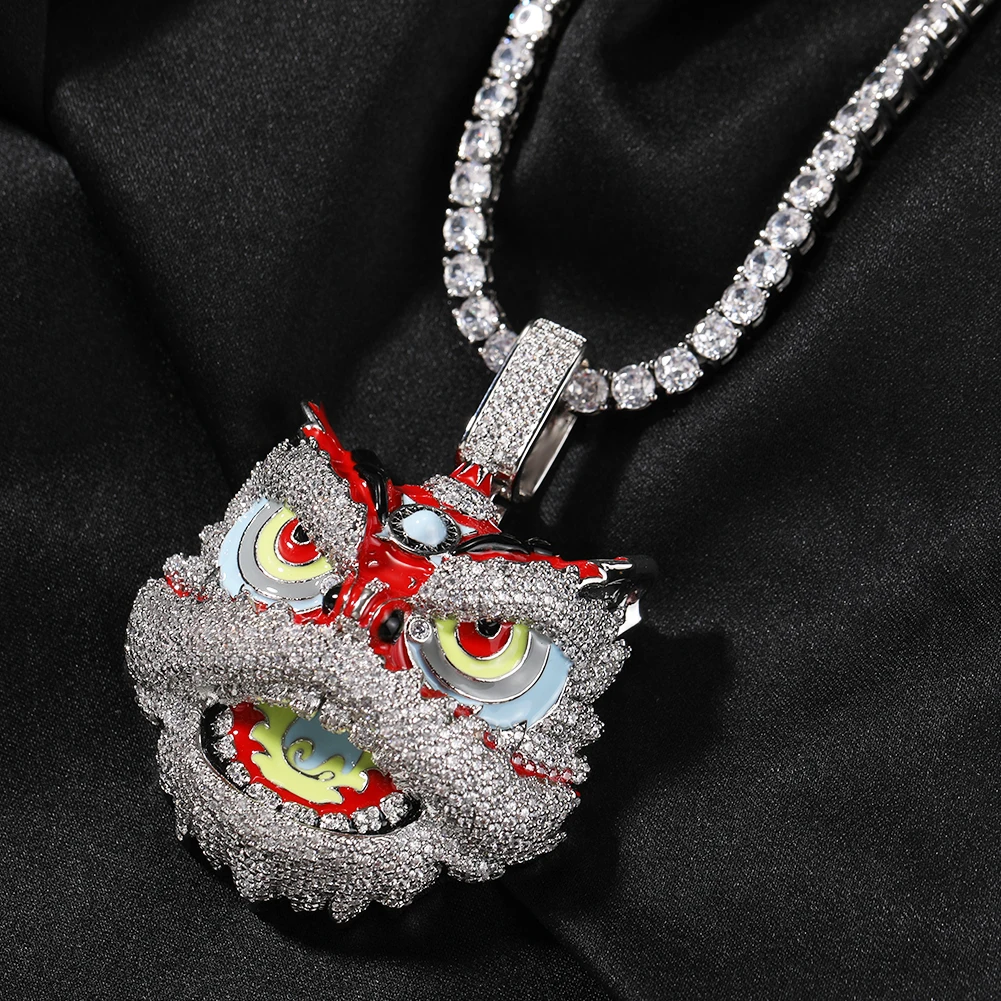 New Arrival Cartoon Pendant Lion Awakening Necklace Hip Hop Colorful Dripping oil Rapper Man Jewelry