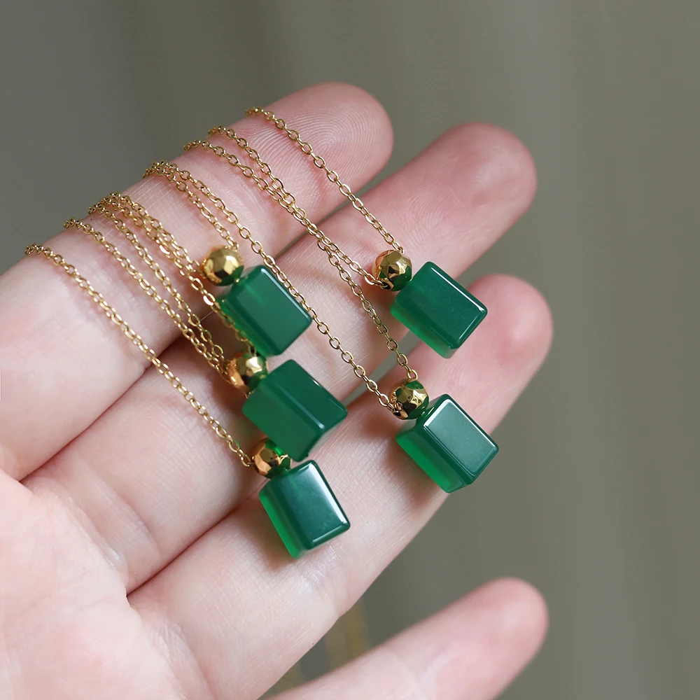 Women Ball Emerald Perfume Bottle Necklace Clavicle Chain Stainless Steel Plated 18K Gold Necklace Jewelry