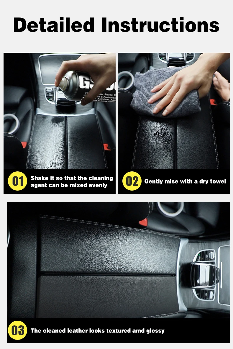 GS-90 450ml best products car interior plastic leather vinyl seats dash polish black dashboard wax spray polish for car