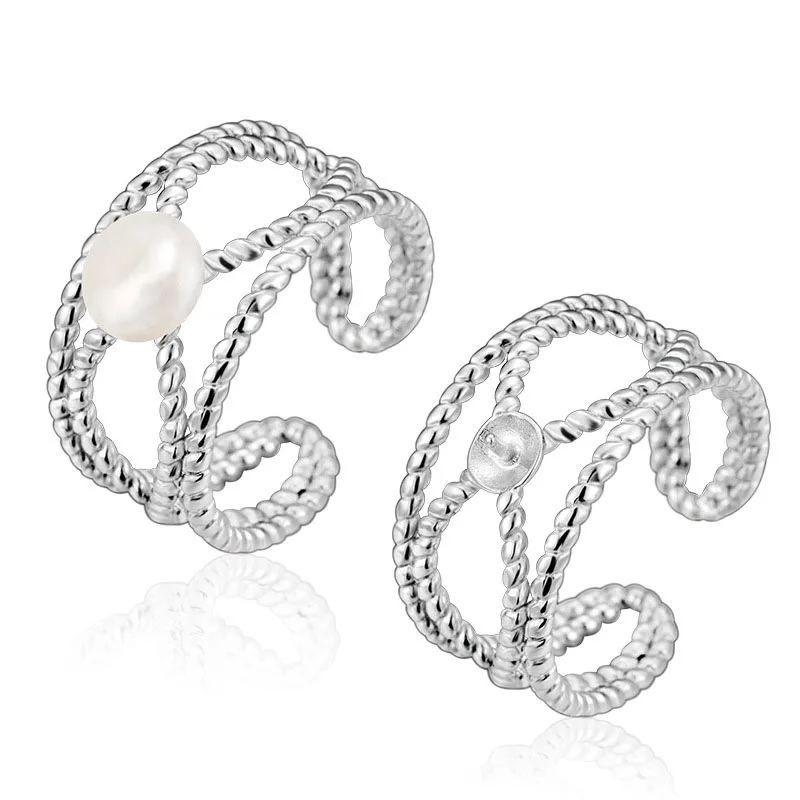 R.GEM.  Twisted Mount DIY Accessory Wide Opening Size 12-15 Adjustable Pearl Ring with Freshwater Pearl