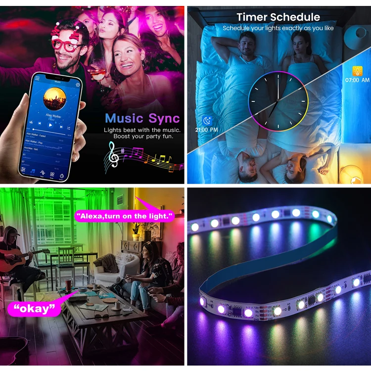 Smart Control Dimming Tuya Tira Flexible 50 Meter Home Decor Tape SMD2835 LED RGB Strip Light