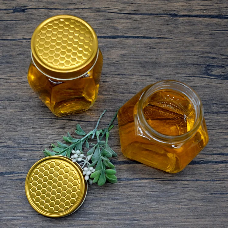 Ergo Chutney Hexagonal Square Round Honey Glass Container Bottle Jars Mini Large Jar With Dipper Bottle Jam Jelly Food