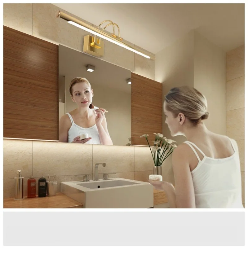 gold finished LED MIRROR HEADLIGHT WATERPROOF ROTATABLE IRON ART ACRYLIC BATHROOM WASHROOM INDOOR WALL LIGHT,