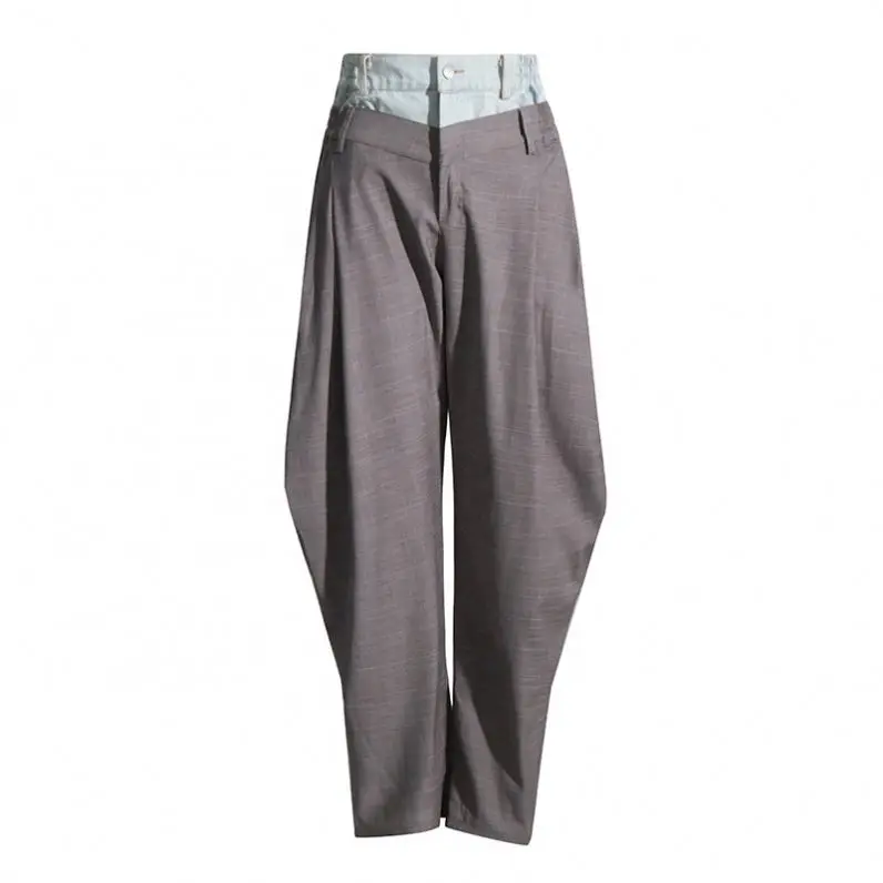 NP204 CUSTOM LOGO Trendy New Casual Trousers Color Contrast Patchwork Design Elegant High Waist Women Harem Suit Pants