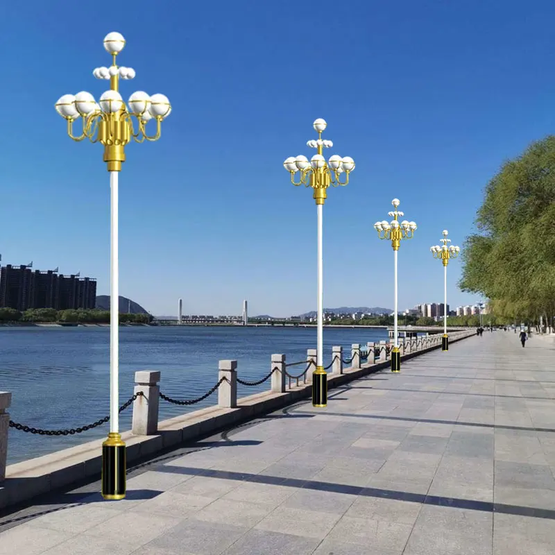 Waterproof IP65 Hot Dip Galvanized Light Pole Outdoor Street Lamp Antique Led Decorative  For Garden Lighting