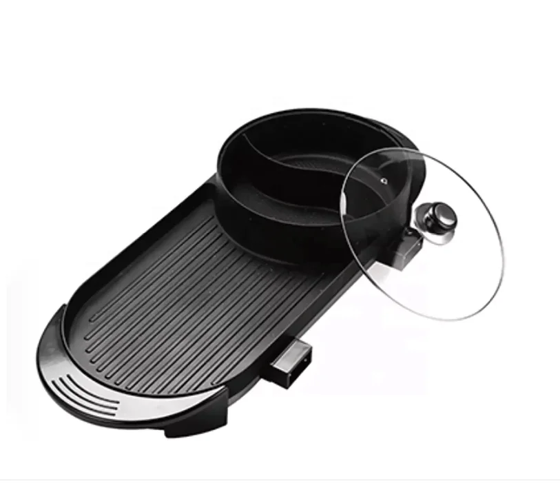 Multi-Functional Aluminum Nonstick Electric BBQ Grill Pan with Hot Pot