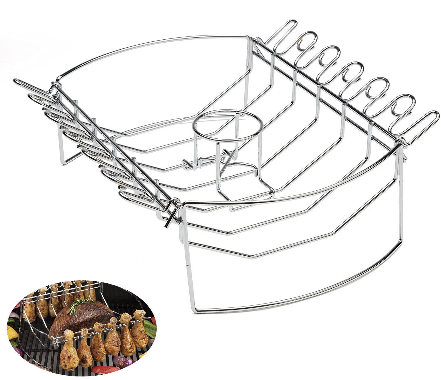 4 in 1 Non-Stick Stainless Steel Rib Rack Chicken Leg Roasting Rack  BBQ Barbecue Tools  with a Silicone Brush