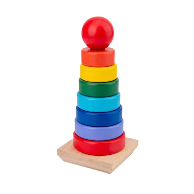 Разноцветная геометрическая форма Монтессори образовательные деревянные радужные башни многослойные блоки