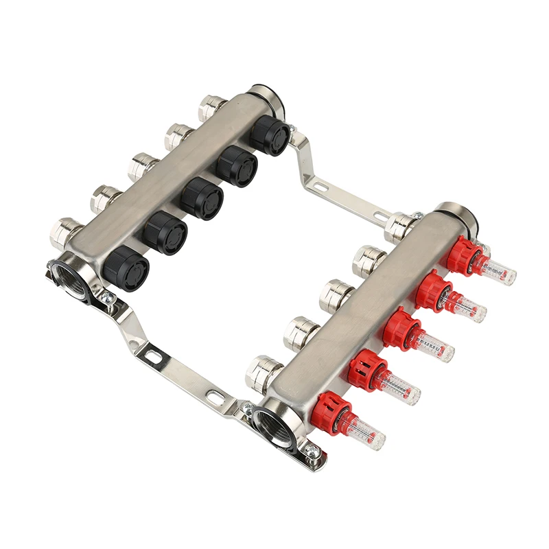 Spot Supply 2-12 Way Brass Water Manifold With Water Flow Meter For Floor Heating System Quantity Custom ss manifold